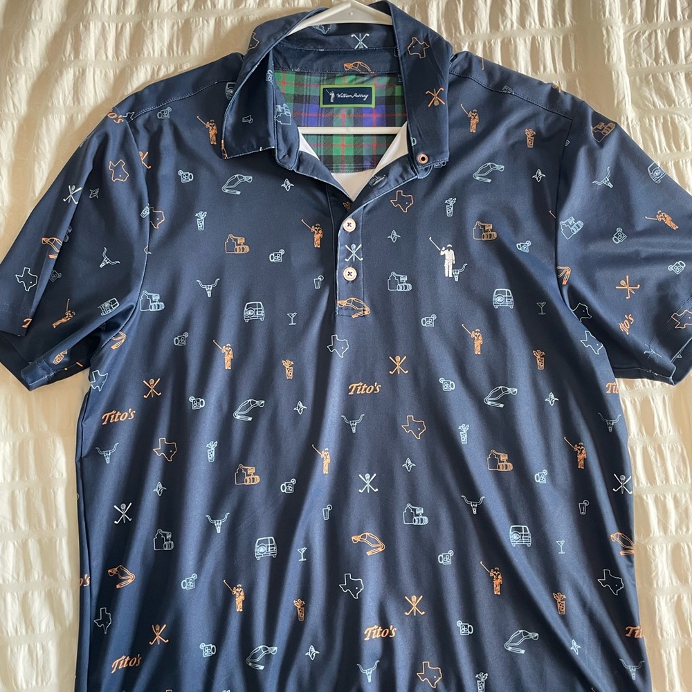 William Murray (Tito’s) Men's Patterned Navy Polo